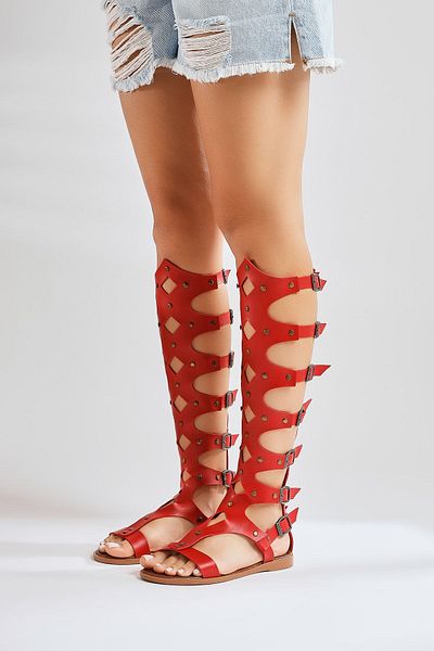 Limoya Haixia Genuine Leather Red Gladiator Women's Sandals