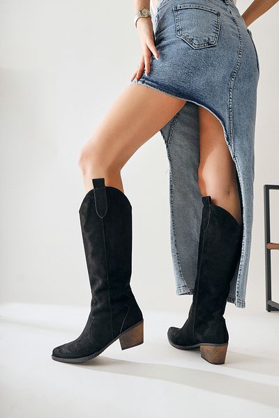 Limoya Γυναικείες μπότες Lhena Black Suede Western Pull-on