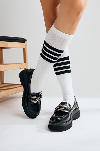 Limoya Vitoria Black Patent Leather Buckle Thick Sole Oxford Women's Casual Shoes