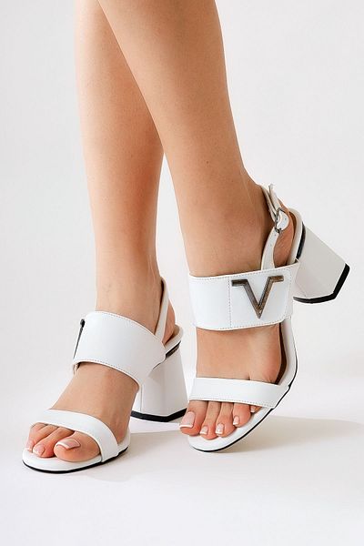 Limoya Mari-Anna White Buckle Detailed Double Strap Heeled Women's Sandals