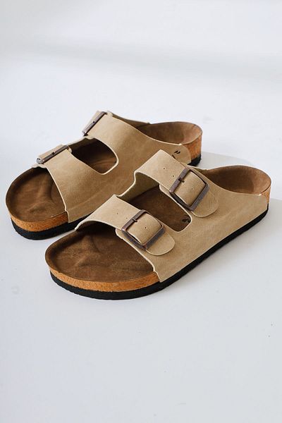 Limoya Γυναικείες παντόφλες Beti Beige Suede Double Banded