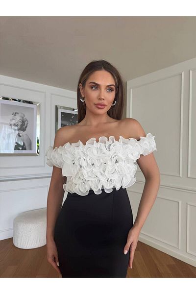 1Moda1Tarz Πολύχρωμο Scuba Crepe - Φόρεμα σχεδιαστή με λαιμόκοψη Madonna και λεπτομέρεια με σχισμή με φόδρα