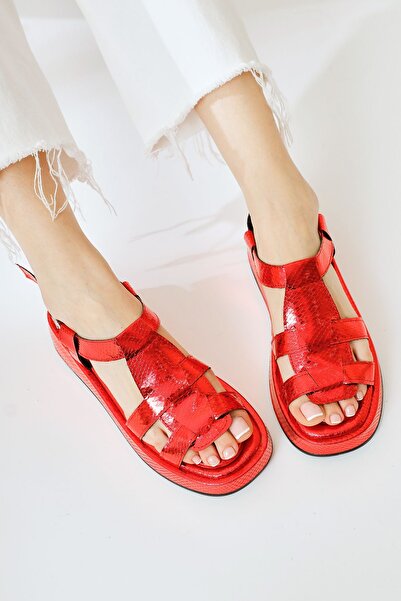 Limoya Tracey Red Belted Thick Sole Women's Sandals Opportunity Product