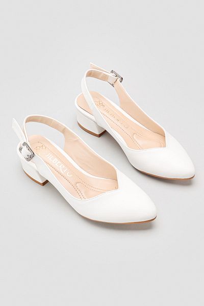 Jilberto Henrietta Women's White Pointed Toe Low Heel Women's Sandals