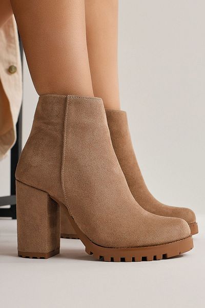 Limoya Γυναικείες μπότες Bahiya Mink Suede Oval Toe με φερμουάρ με τακούνι, γυναικείο μποτάκι