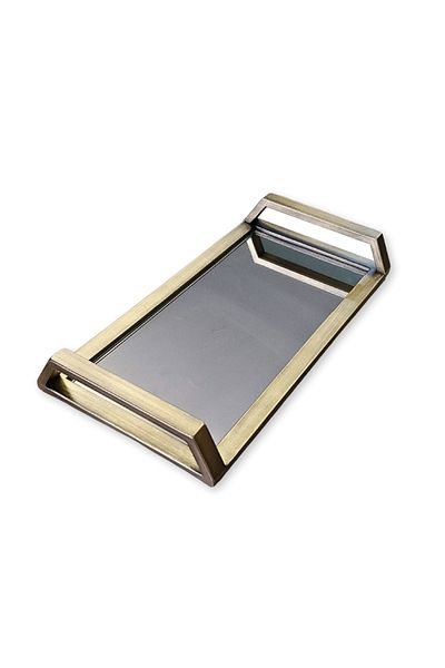 Metalist Tasarım Antique Gold Colored Delight Decorative Mirrored Presentation Tray - 20x40cm
