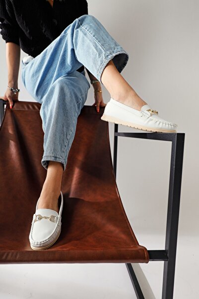 Limoya Tola White Buckle Detailed Women's Casual Shoes