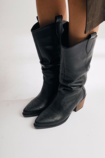 Limoya Lise-britt Siyah Körüklü Nakışlı Western Kadın Bot, Kadın Bootie