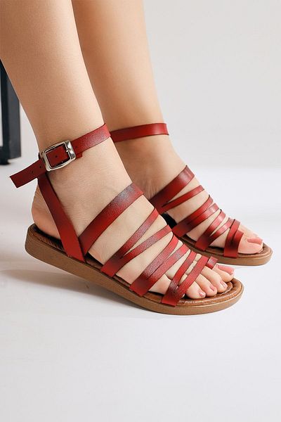 Jilberto Genuine Leather Theodora Strappy Red Women's Sandals