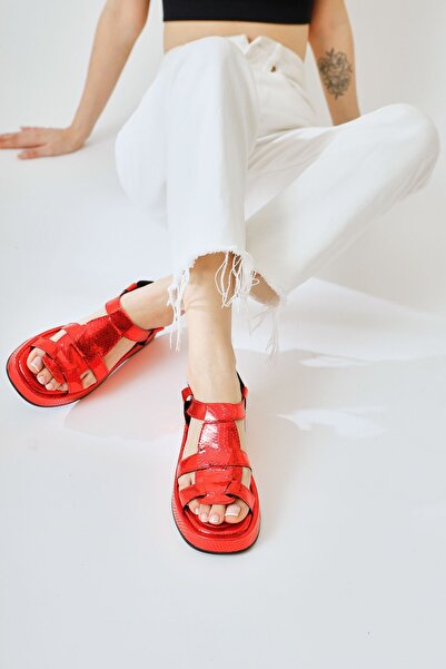 Limoya Tracey Red Belted Thick Sole Women's Sandals Opportunity Product