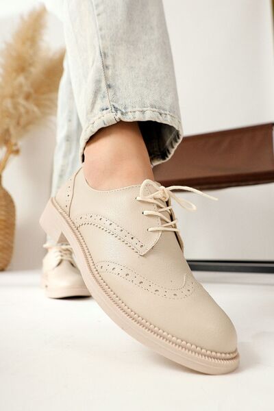 Limoya Mitzie Beige Lace-up Oxford Shoes