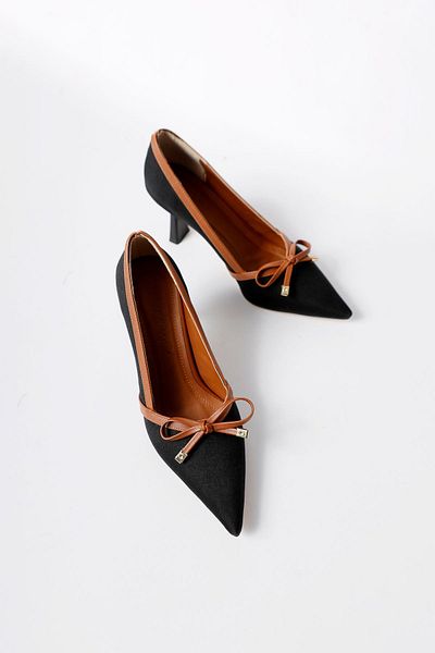 Limoya Loviisa Black-Brown, Bitter Brown Women's Heeled Shoes with Bow Detail