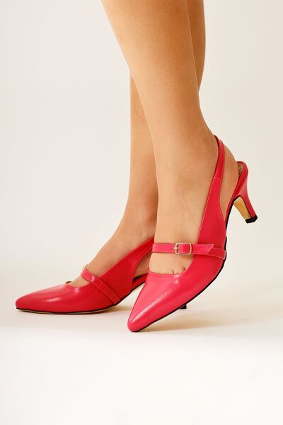 Limoya Moon Fuşya Sivri Burunlu Ince Bantılı Kısa Topuklu Kadın Sandalet