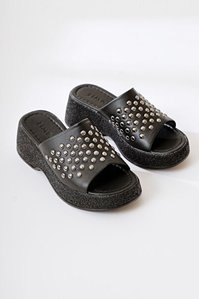 Limoya Γυναικείες παντόφλες Fenthe Black Staple με λεπτομέρεια με χοντρή σόλα