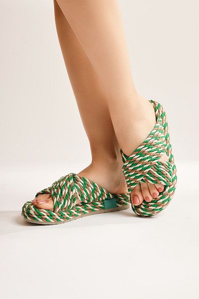 Limoya Leiya Blue Cross Strap Rope Women's Slippers