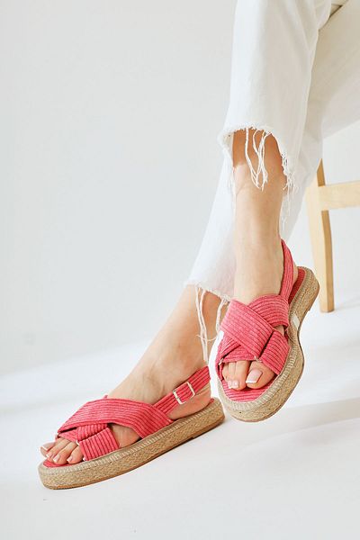 Limoya Sandale de damă Iris Fuchsia Velvet cu bretele încrucișate
