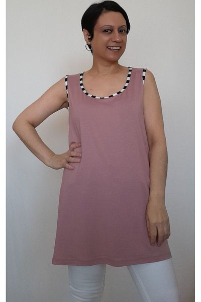 Mertcan Butik Dried Rose Piping Detailed Combed Cotton Viscose Thick Strap T-Shirt