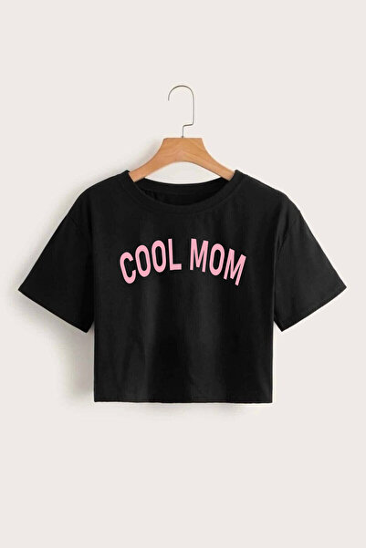 FECCY Cool Mom Printed Γυναικείο Crop T-Shirt - Μαύρο