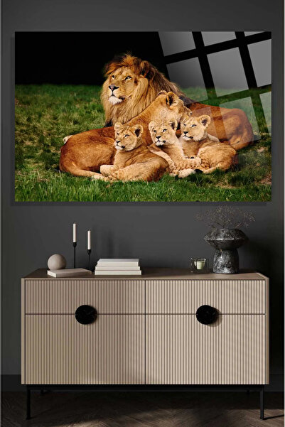 TAULART Lion Family Leo Family 4mm Unbreakable Tempered High Definition Glass Table