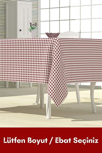 LATTE TEKSTİL Claret Red Carefree Table and Tablecloth - Gingham