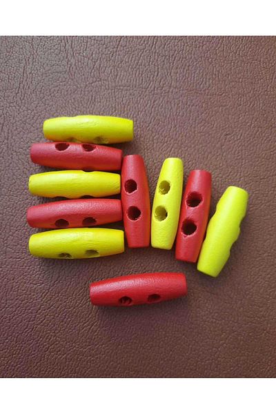 Beyna 3 cm Buttoned Natural Wooden Yellow Red Wood Shepherd - 1 Pack 12 Pieces