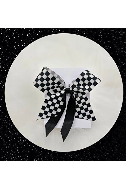 LİNA ATELIER Siyah Beyaz Fiyonk Dama Desen