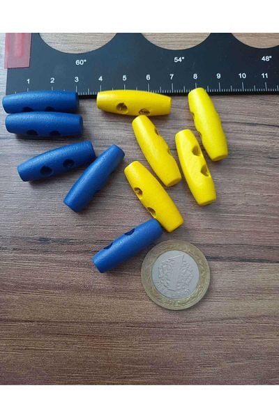 Beyna Natural Wooden Yellow Navy Blue Wooden Shepherd - 3 cm Button, 1 Pack 12 Pieces