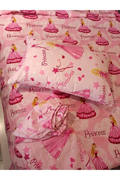 ŞENER HOME Girl's Princes Patterned Bed Sheet Elastic Single Pique Set - Pink