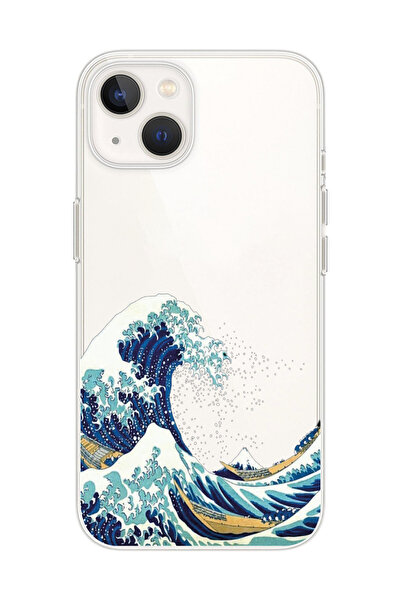 SUPER FRAME Iphone 15 Uyumlu Kanagawa Dalga Tasarımlı Şeffaf Telefon Kılıfı