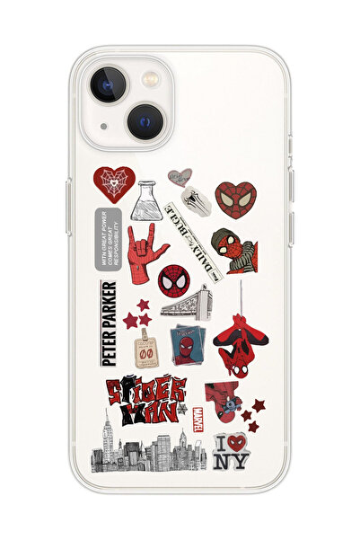 SUPER FRAME Iphone 13 Uyumlu Spiderman Sticker Tasarımlı Şeffaf Telefon Kılıfı