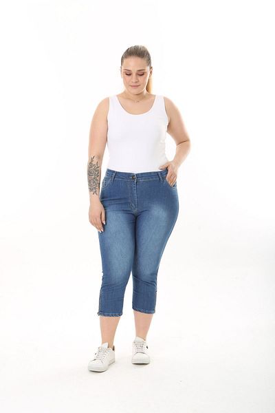 EYLÜL BUTİK Women's Belted Denim Capri