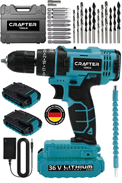 CRAFTERTOOLS 36V 5Ah Şarjlı Darbeli Matkap Seti Çelik Şanzuman Çift Bataryalı...