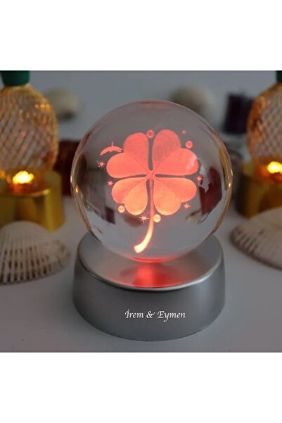 keyfim shop 4 Yapraklı Yonca 3 Boyutlu Cam Işıklı Küre 6cm