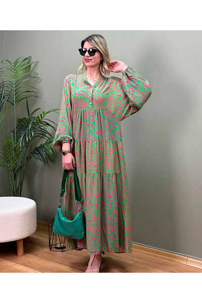 AKŞEN GİYİM Plus Size Balloon Sleeve and Elastic Cotton Viscose Long Dress Suitable for Hijab