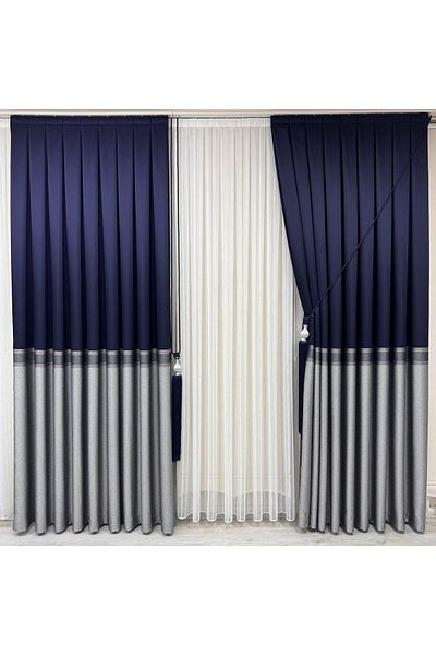 Fon Dünyası Panel Background Curtain Striped Dark Blue Gray (Single Wing)