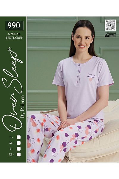 Over Sleep by Poleren طقم بيجامة OVER SLEEP Lilac K. Sleeve - 990