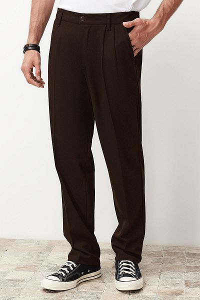 Trendyol Collection Παντελόνι με φαρδιά εφαρμογή καφέ πλισέ - TMNSS24PL00024