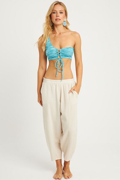 Cool & Sexy Steinfarbene Shalwar-Hose aus Leinen für Damen - K1252