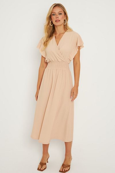 Cool & Sexy Wickel-Midikleid in Vanillefarbe für Damen – XL2008
