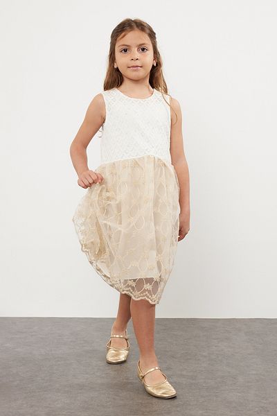 TRENDYOLKIDS Πέτρινο κοριτσίστικο φόρεμα με λουλούδια Bolero - TKDSS24EL00014