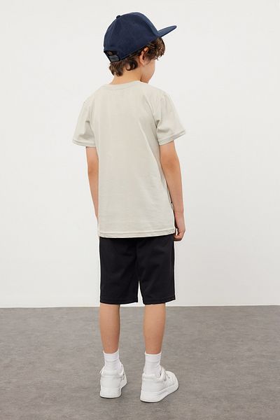 TRENDYOLKIDS Navy Blue Boy's Dinosaur Printed T-Shirt-Shorts Knitted Bottom-Top Suit Tkdss24Au00029