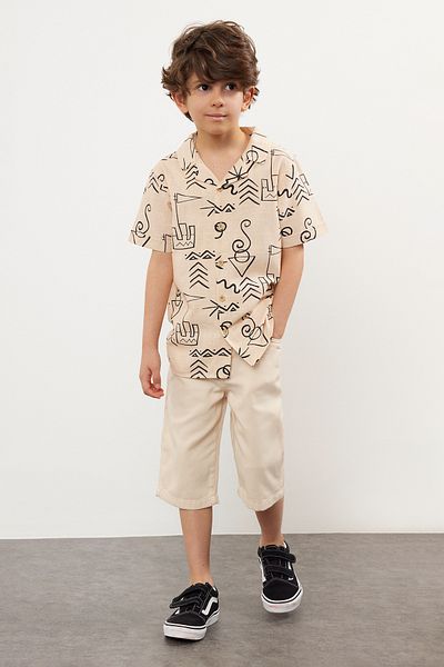 TRENDYOLKIDS Μπεζ Χρώμα Αγόρι Παντελόνι Παντελόνι Τζιν με μοτίβο 100% βαμβακερό TKDSS24AU00002