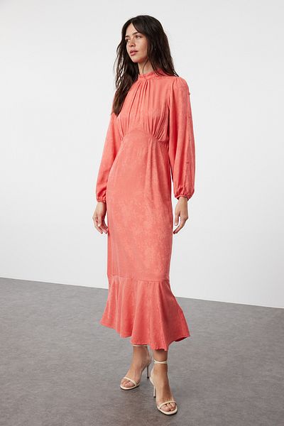 Trendyol Modest Rochie cu țesătură florală din jacquard trandafir uscat TCTSS24EB00064