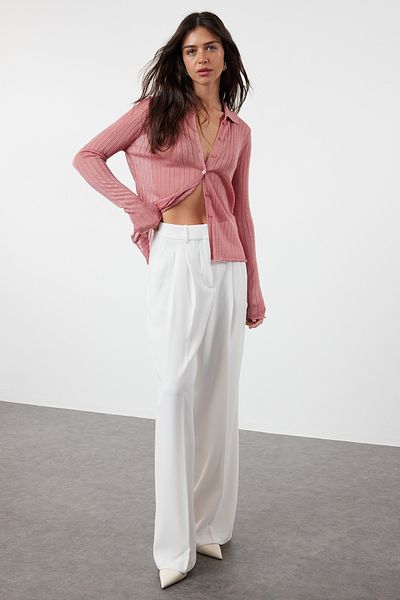 Trendyol Collection Premium Dried Rose Knitwear Cardigan - Transparent Look, Special Yarn Twoaw25Hi00045