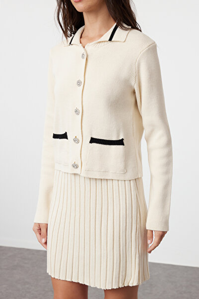 Trendyol Collection Knitwear Mini Skirt Crop Top and Stone Color Pocket Detailed Suit - TWOAW24AU00093