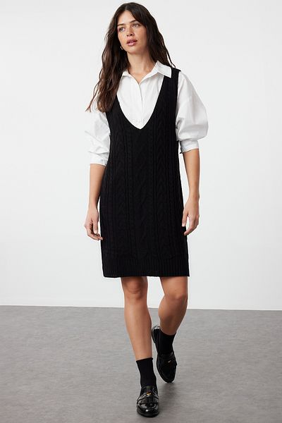 Trendyol Collection Μαύρο Μίνι Πλεξούδα Παντελόνι Φόρεμα TWOAW24EL00097