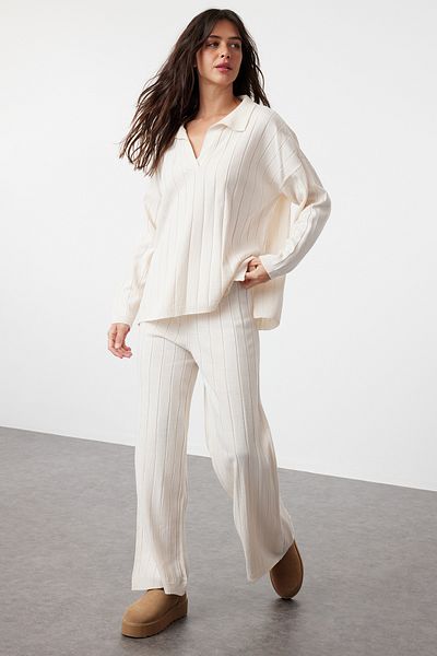 Trendyol Collection Széles formájú kő színű kötöttáru szett - TWOAW24AU00092