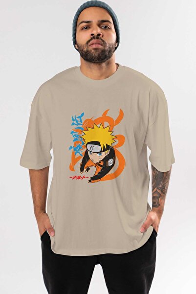Ankhises تي شيرت ناروتو اوزوماكي 1 مطبوع من الأمام باللون البيج للرجال والنساء