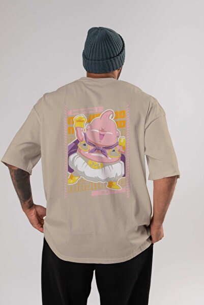 Ankhises MAJIN BOO1 Anime Sa deznom Bež Oversize kroj T-shirt - 100% pamuk Mu...