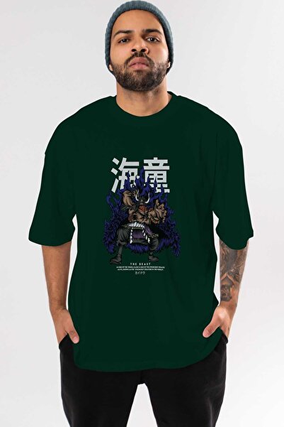 Ankhises Kaido Anime Front Štampano Emerald Green Oversize kroj T-shirt Muška...
